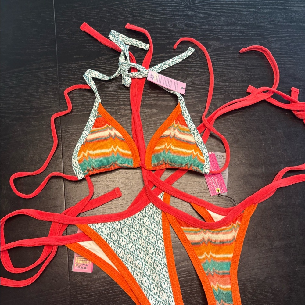 Oneone Swim One One Swim Colorful Bikini Set with Red and Orange Accents